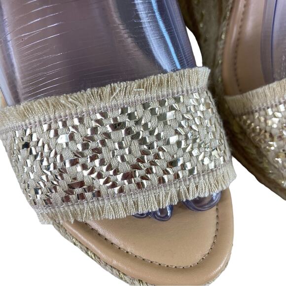 JustFab Gold Aztec Design Fringe Espadrille Ankle Strap Sandals Size 9 - Picture 3 of 6